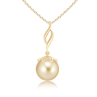 9mm AAAA Solitaire Golden South Sea Pearl Flame Drop Pendant in Yellow Gold