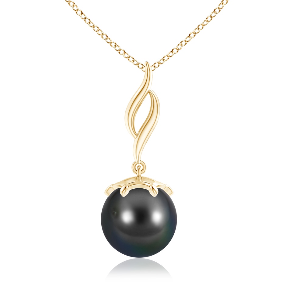 10mm AA Solitaire Tahitian Pearl Flame Drop Pendant in Yellow Gold 
