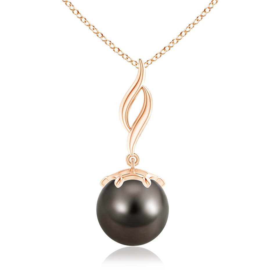 10mm AAA Solitaire Tahitian Pearl Flame Drop Pendant in Rose Gold 