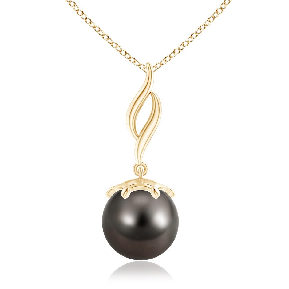 10mm AAA Solitaire Tahitian Pearl Flame Drop Pendant in Yellow Gold 
