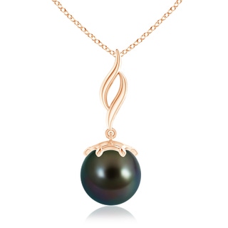 10mm AAAA Solitaire Tahitian Pearl Flame Drop Pendant in Rose Gold