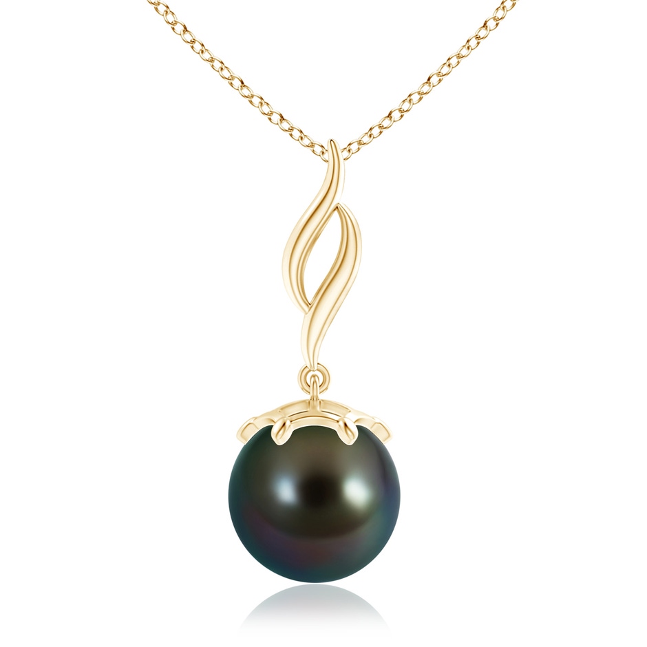 10mm AAAA Solitaire Tahitian Pearl Flame Drop Pendant in Yellow Gold 