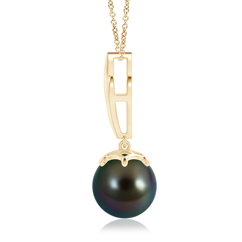 10mm AAAA Solitaire Tahitian Pearl Flame Drop Pendant in Yellow Gold product image