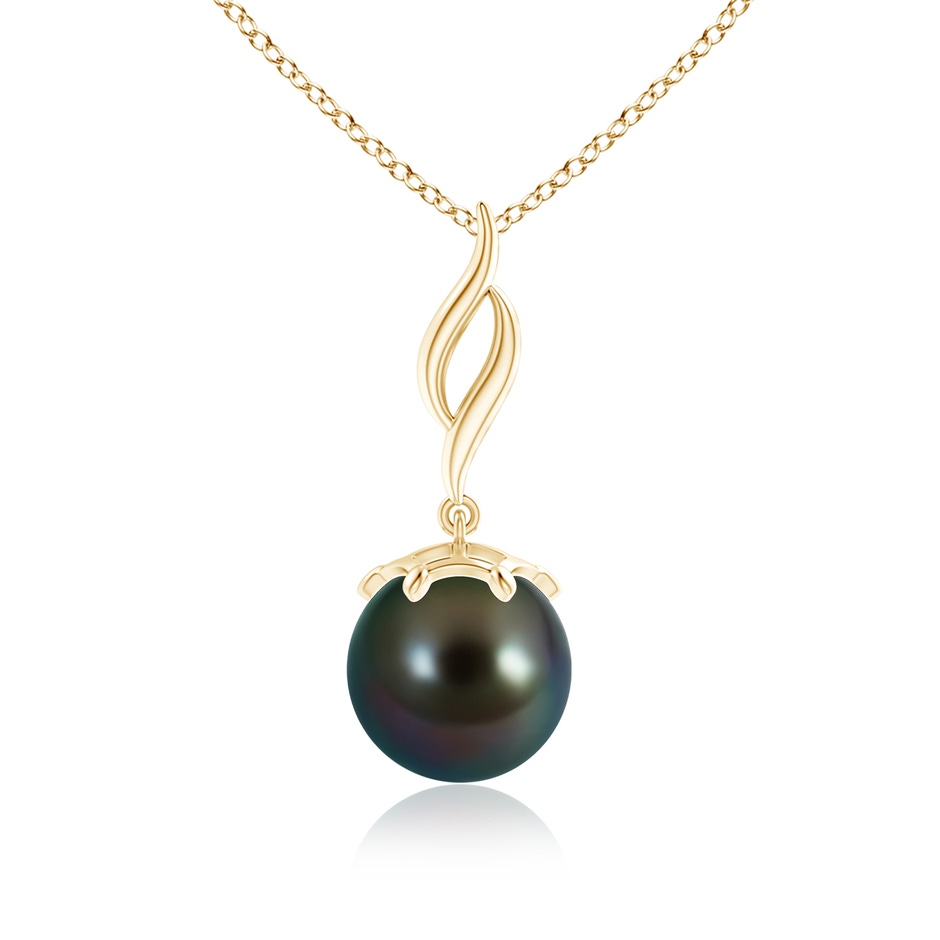 9mm AAAA Solitaire Tahitian Pearl Flame Drop Pendant in Yellow Gold 