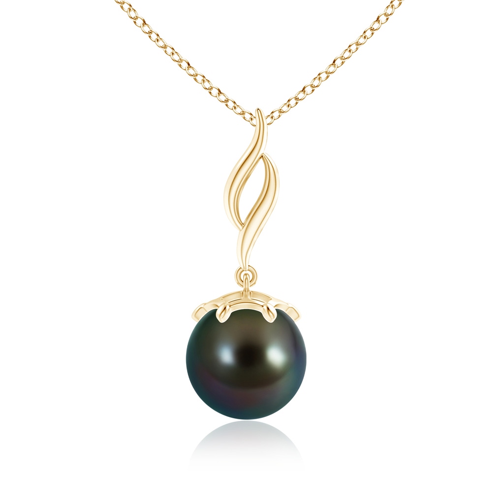 9mm AAAA Solitaire Tahitian Pearl Flame Drop Pendant in Yellow Gold