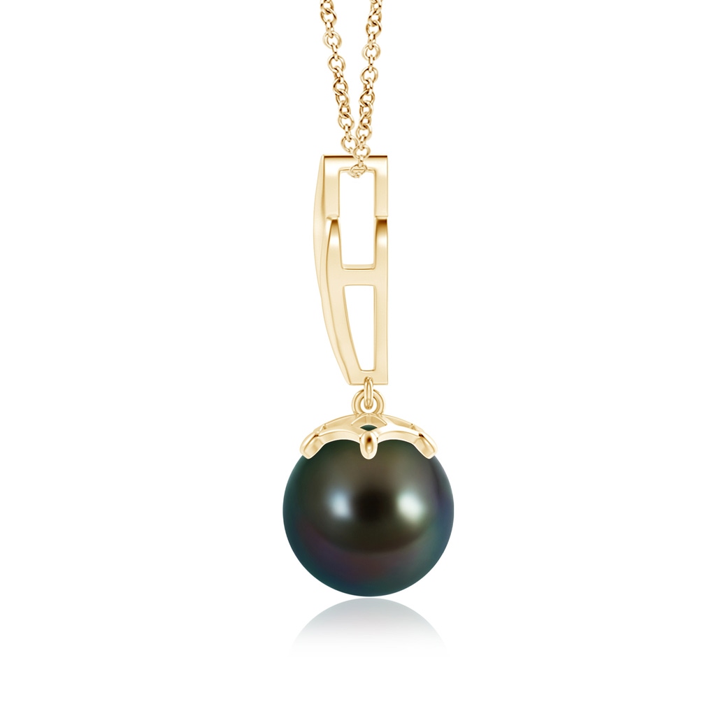 9mm AAAA Solitaire Tahitian Pearl Flame Drop Pendant in Yellow Gold Product Image