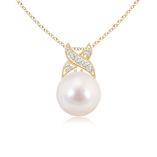 8mm AAAA Akoya Cultured Pearl Pendant with Criss Cross Bale in Yellow Gold