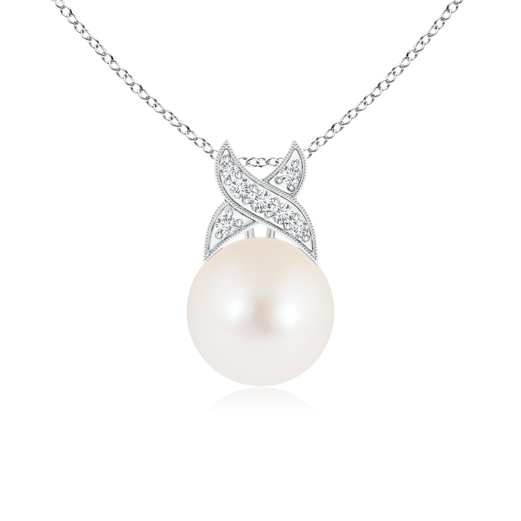 8mm AAA Freshwater Cultured Pearl Pendant with Criss Cross Bale in White Gold 