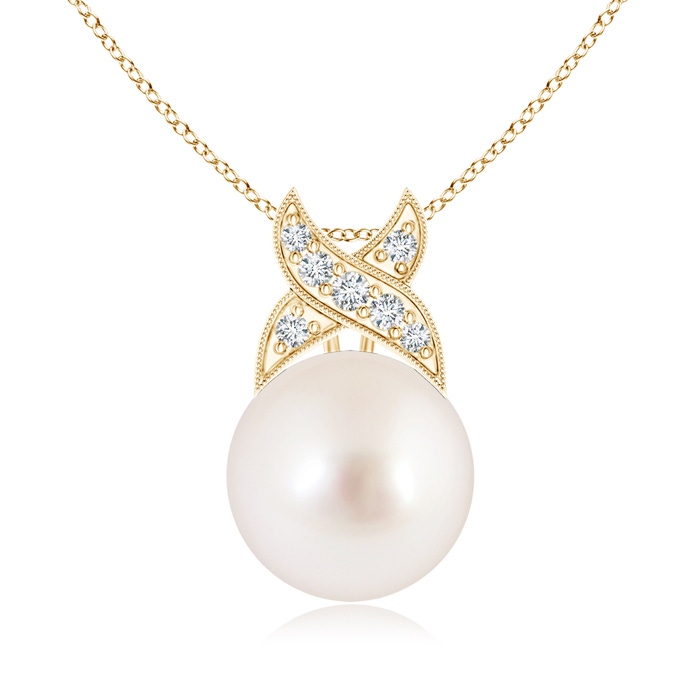 10mm AAAA South Sea Cultured Pearl Pendant with Criss Cross Bale in Yellow Gold