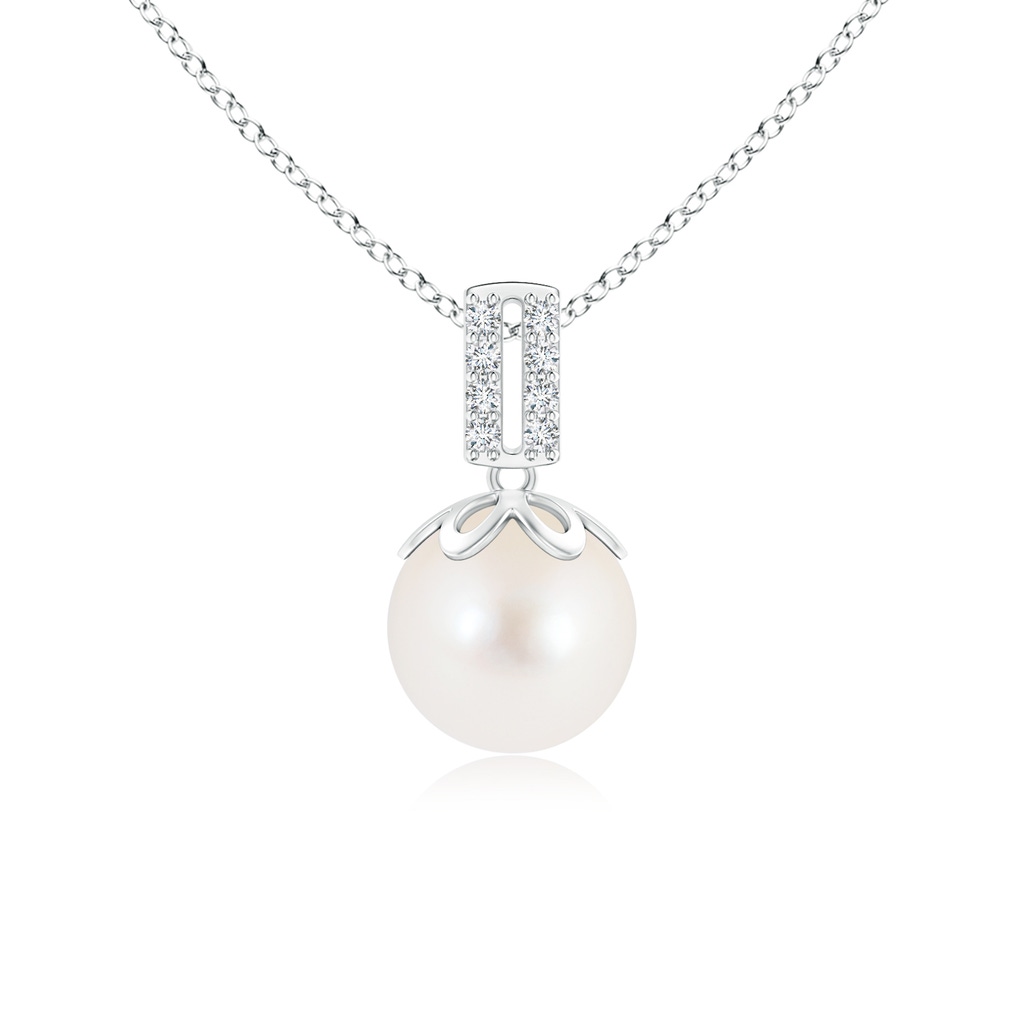 8mm AAA Freshwater Cultured Pearl Pendant with Diamond Bar Bale in White Gold