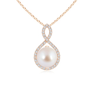 8mm AAA Akoya Cultured Pearl and Diamond Infinity Twist Pendant in Rose Gold