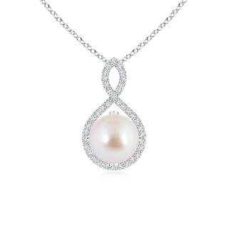 8mm AAA Akoya Cultured Pearl and Diamond Infinity Twist Pendant in White Gold