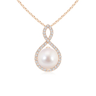 8mm AAAA Akoya Cultured Pearl and Diamond Infinity Twist Pendant in Rose Gold