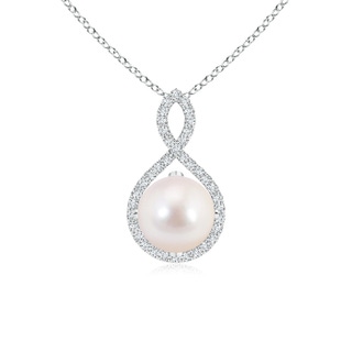 8mm AAAA Akoya Cultured Pearl and Diamond Infinity Twist Pendant in White Gold