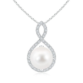 10mm AA Freshwater Pearl and Diamond Infinity Twist Pendant in S999 Silver