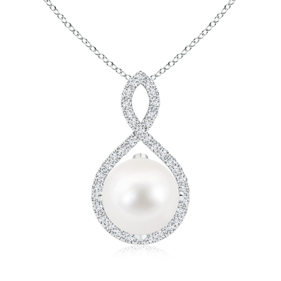 10mm AA Freshwater Pearl and Diamond Infinity Twist Pendant in S999 Silver 