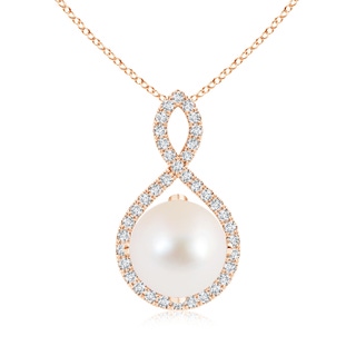 10mm AAA Freshwater Pearl and Diamond Infinity Twist Pendant in Rose Gold