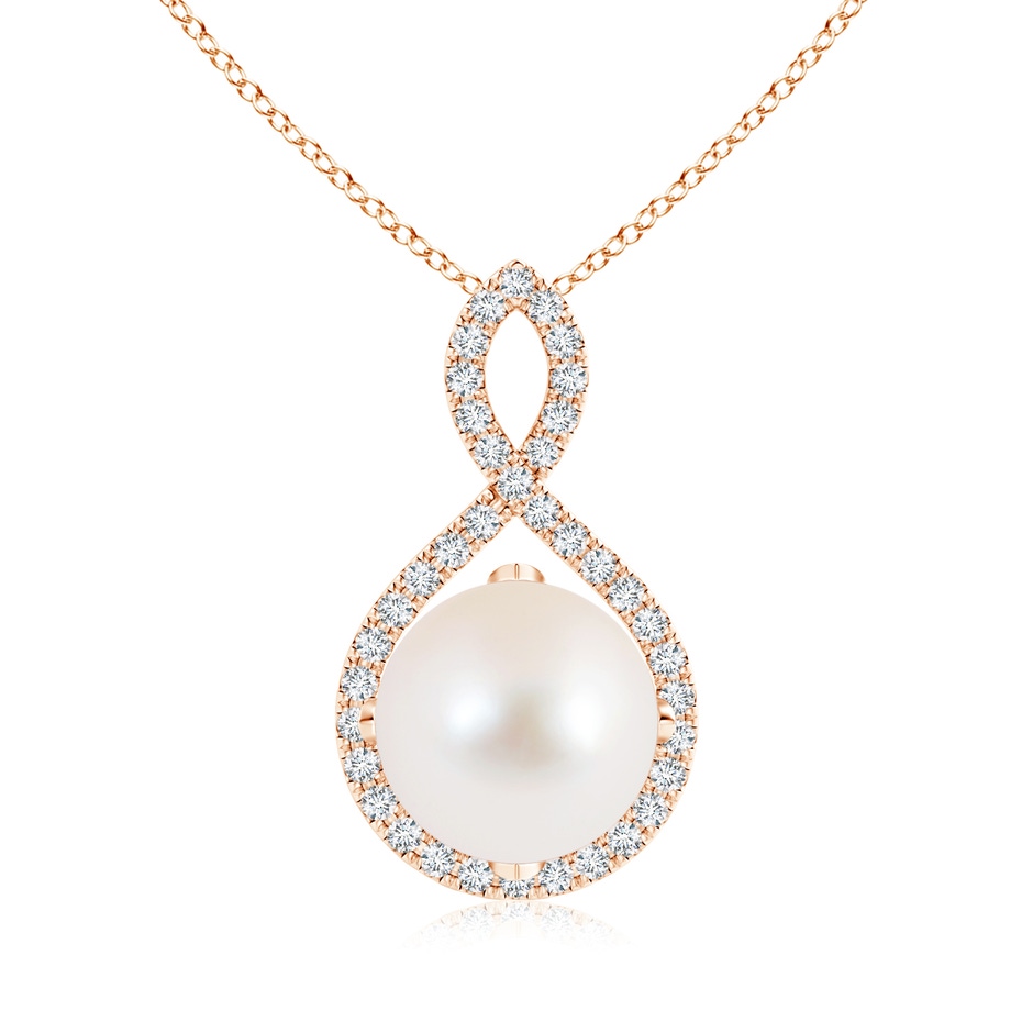 10mm AAA Freshwater Pearl and Diamond Infinity Twist Pendant in Rose Gold 