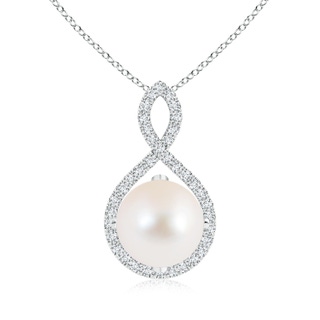 10mm AAA Freshwater Pearl and Diamond Infinity Twist Pendant in S999 Silver