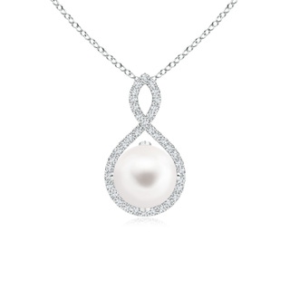 8mm AA Freshwater Pearl and Diamond Infinity Twist Pendant in S999 Silver