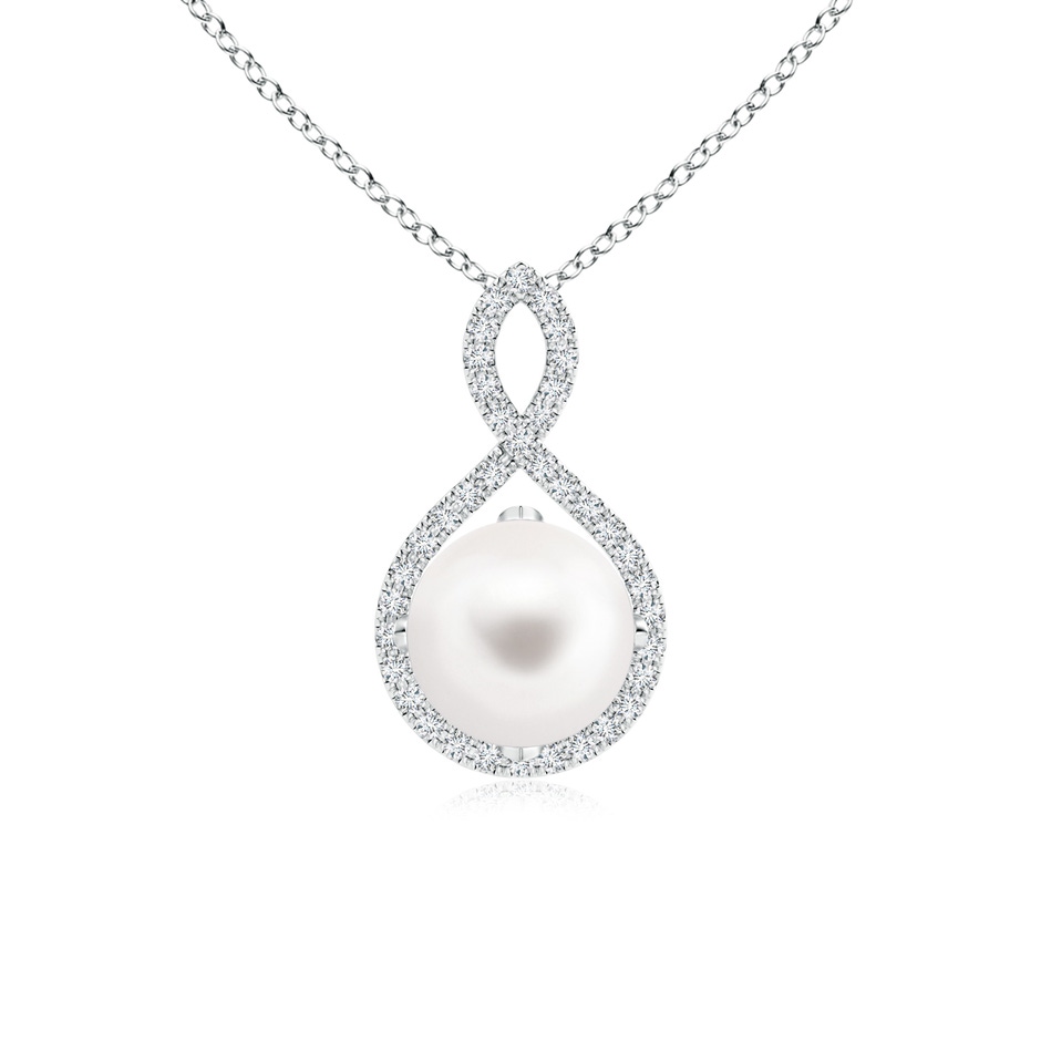 8mm AA Freshwater Pearl and Diamond Infinity Twist Pendant in S999 Silver 