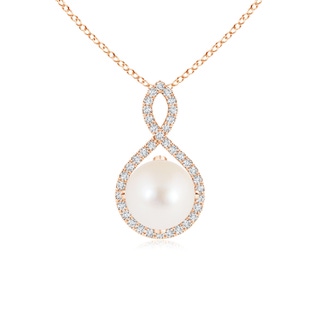 8mm AAA Freshwater Pearl and Diamond Infinity Twist Pendant in 10K Rose Gold