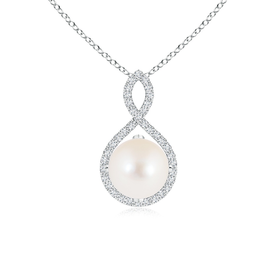 8mm AAA Freshwater Pearl and Diamond Infinity Twist Pendant in S999 Silver 