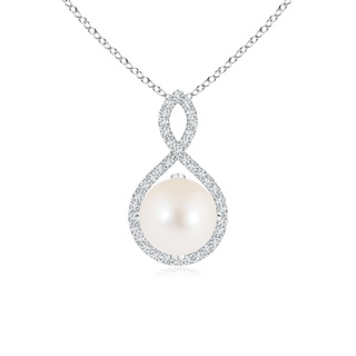 8mm AAA Freshwater Pearl and Diamond Infinity Twist Pendant in White Gold