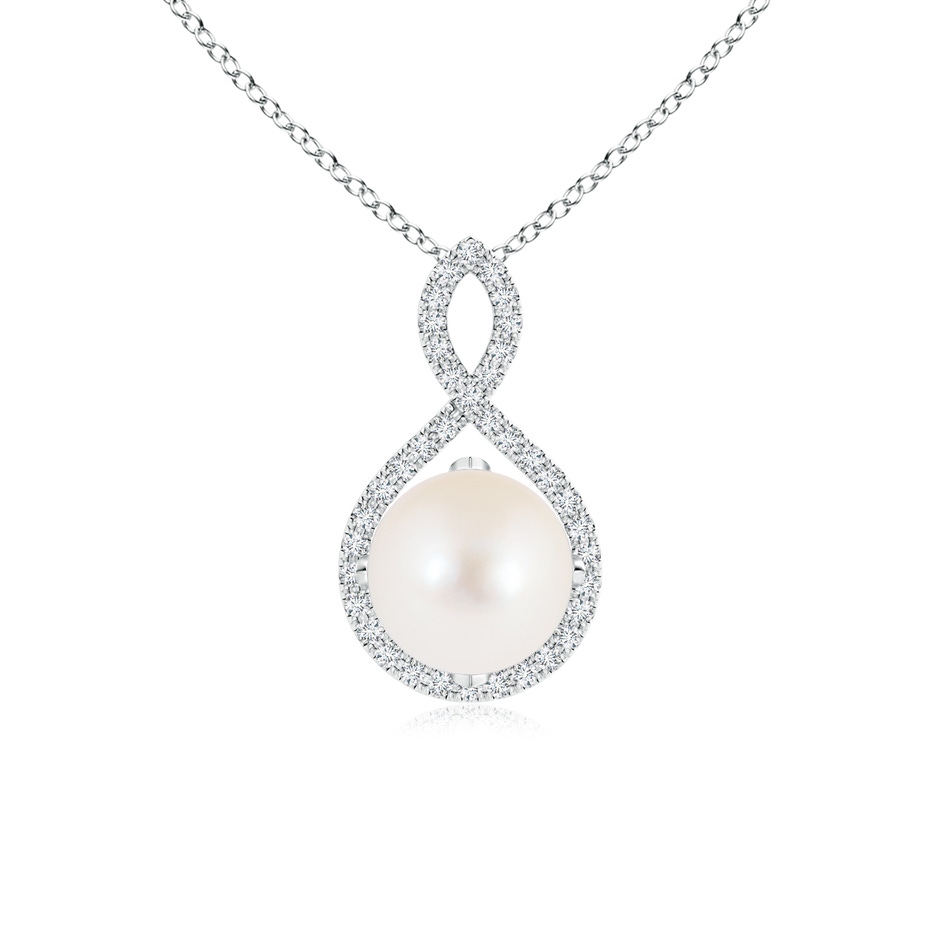 8mm AAA Freshwater Pearl and Diamond Infinity Twist Pendant in White Gold 