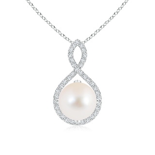 9mm AAA Freshwater Pearl and Diamond Infinity Twist Pendant in White Gold