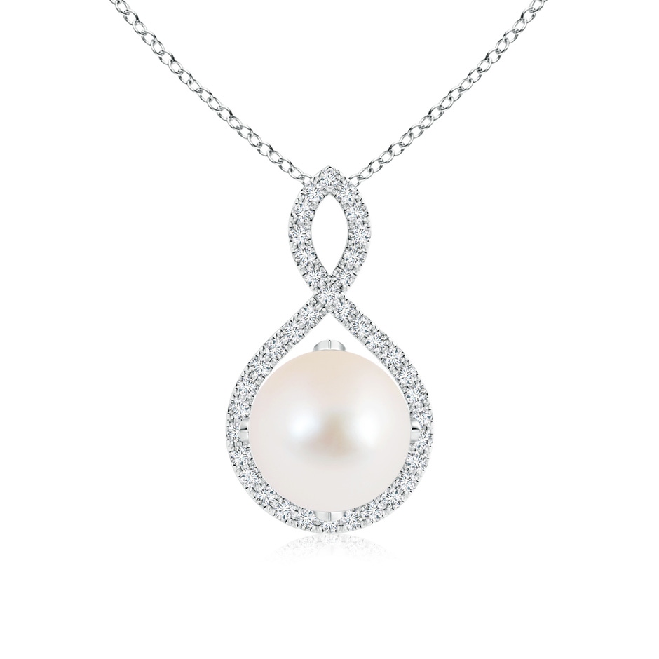 9mm AAA Freshwater Pearl and Diamond Infinity Twist Pendant in White Gold 