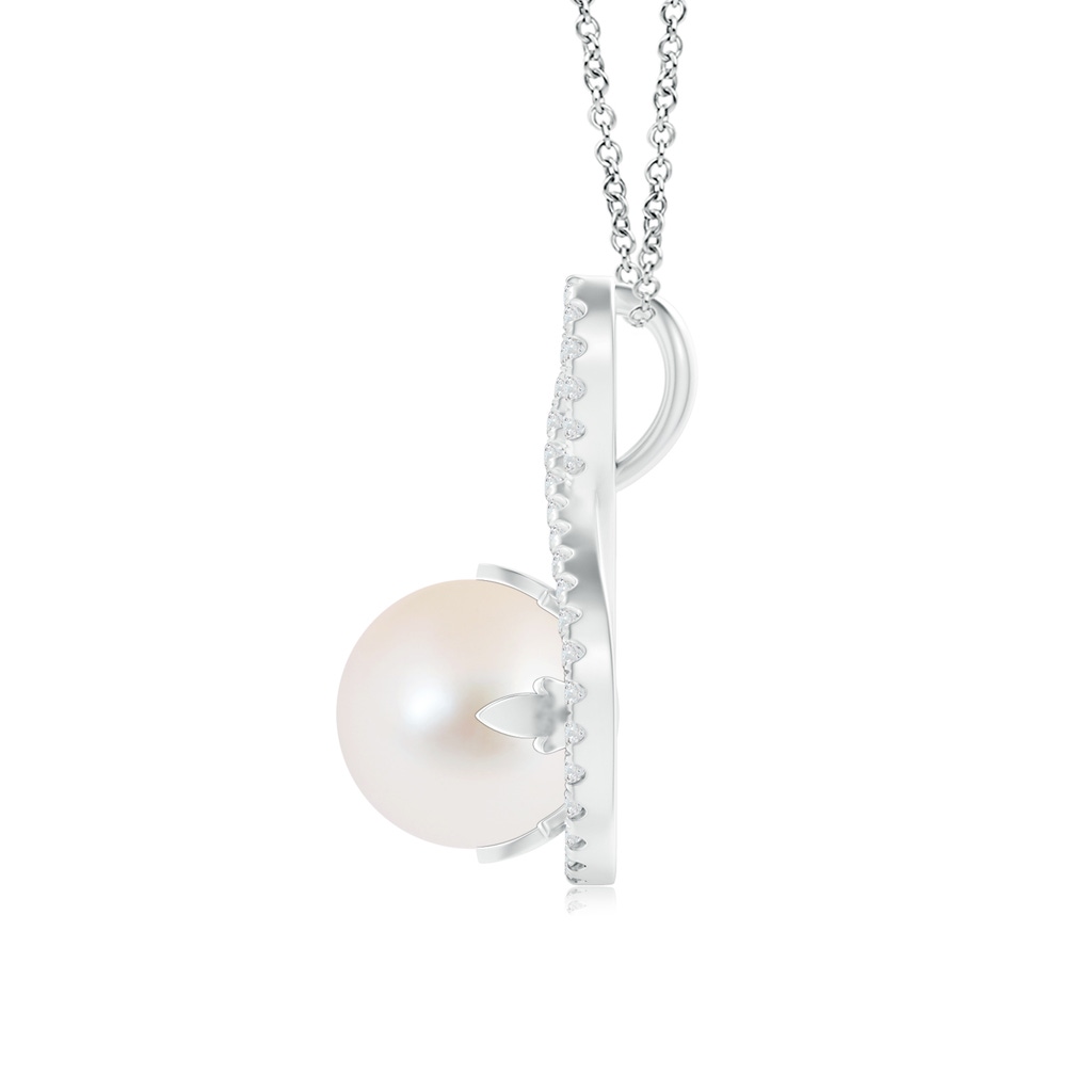 9mm AAA Freshwater Pearl and Diamond Infinity Twist Pendant in White Gold Product Image