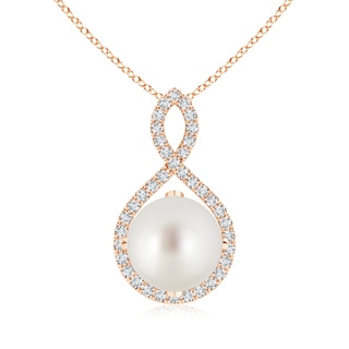 10mm AAA South Sea Cultured Pearl and Diamond Infinity Twist Pendant in Rose Gold