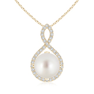 10mm AAA South Sea Cultured Pearl and Diamond Infinity Twist Pendant in Yellow Gold