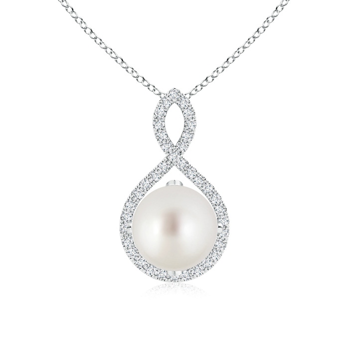 9mm AAA South Sea Cultured Pearl and Diamond Infinity Twist Pendant in White Gold