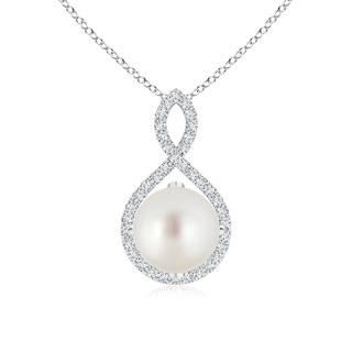 9mm AAA South Sea Cultured Pearl and Diamond Infinity Twist Pendant in White Gold