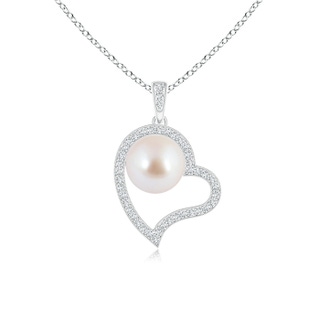 8mm AAA Japanese Akoya Pearl Asymmetrical Heart Pendant in S999 Silver