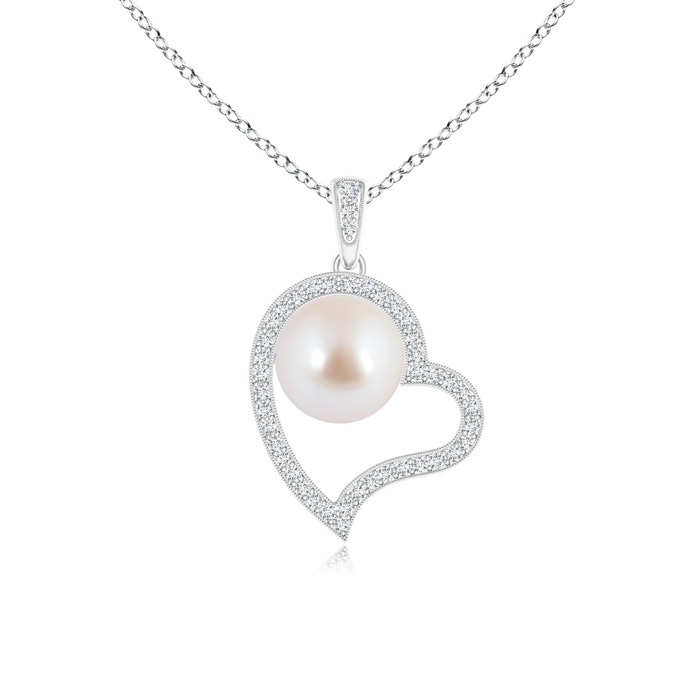 8mm AAA Japanese Akoya Pearl Asymmetrical Heart Pendant in White Gold 