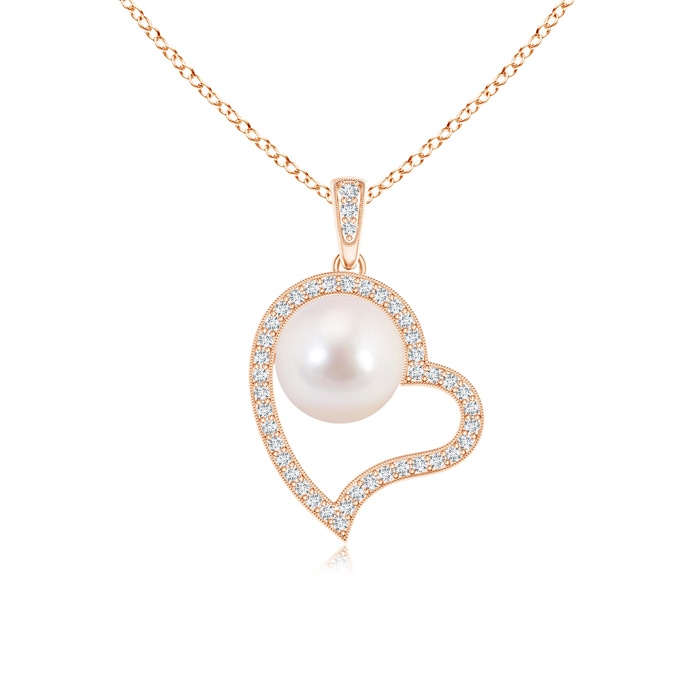 8mm AAAA Japanese Akoya Pearl Asymmetrical Heart Pendant in Rose Gold