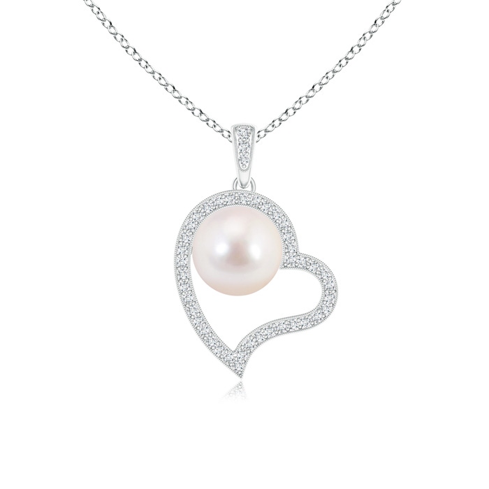 8mm AAAA Japanese Akoya Pearl Asymmetrical Heart Pendant in S999 Silver