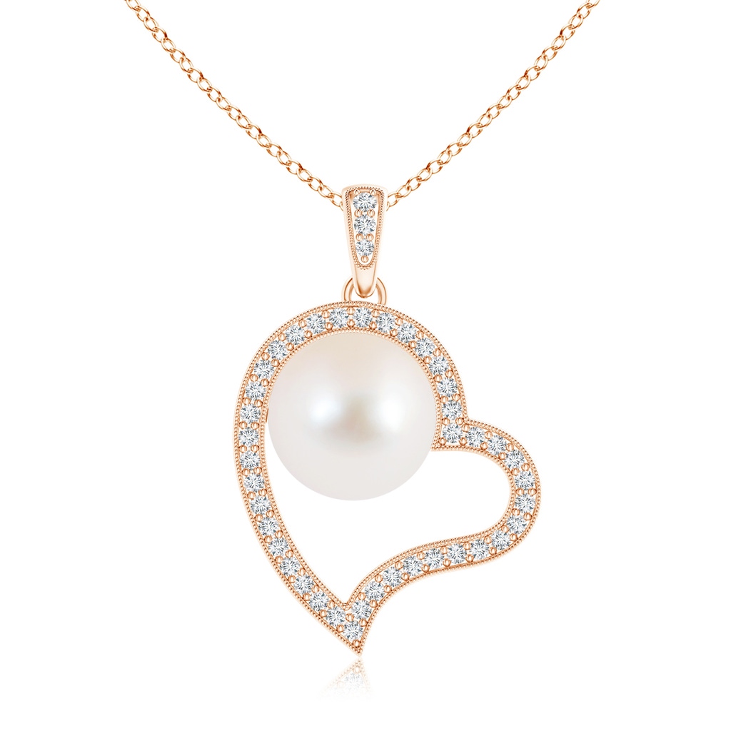 10mm AAA Freshwater Pearl Asymmetrical Heart Pendant in Rose Gold