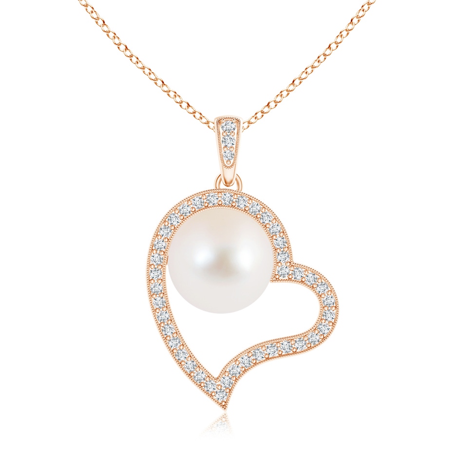 10mm AAA Freshwater Pearl Asymmetrical Heart Pendant in Rose Gold 