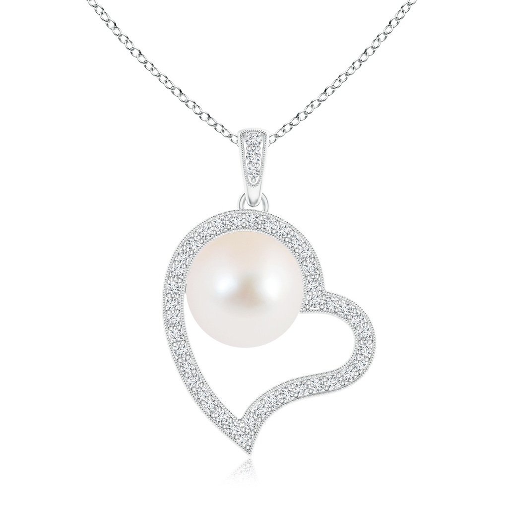 10mm AAA Freshwater Pearl Asymmetrical Heart Pendant in S999 Silver