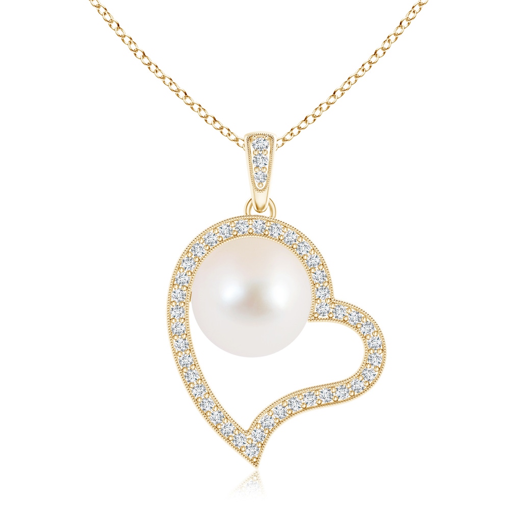 10mm AAA Freshwater Pearl Asymmetrical Heart Pendant in Yellow Gold