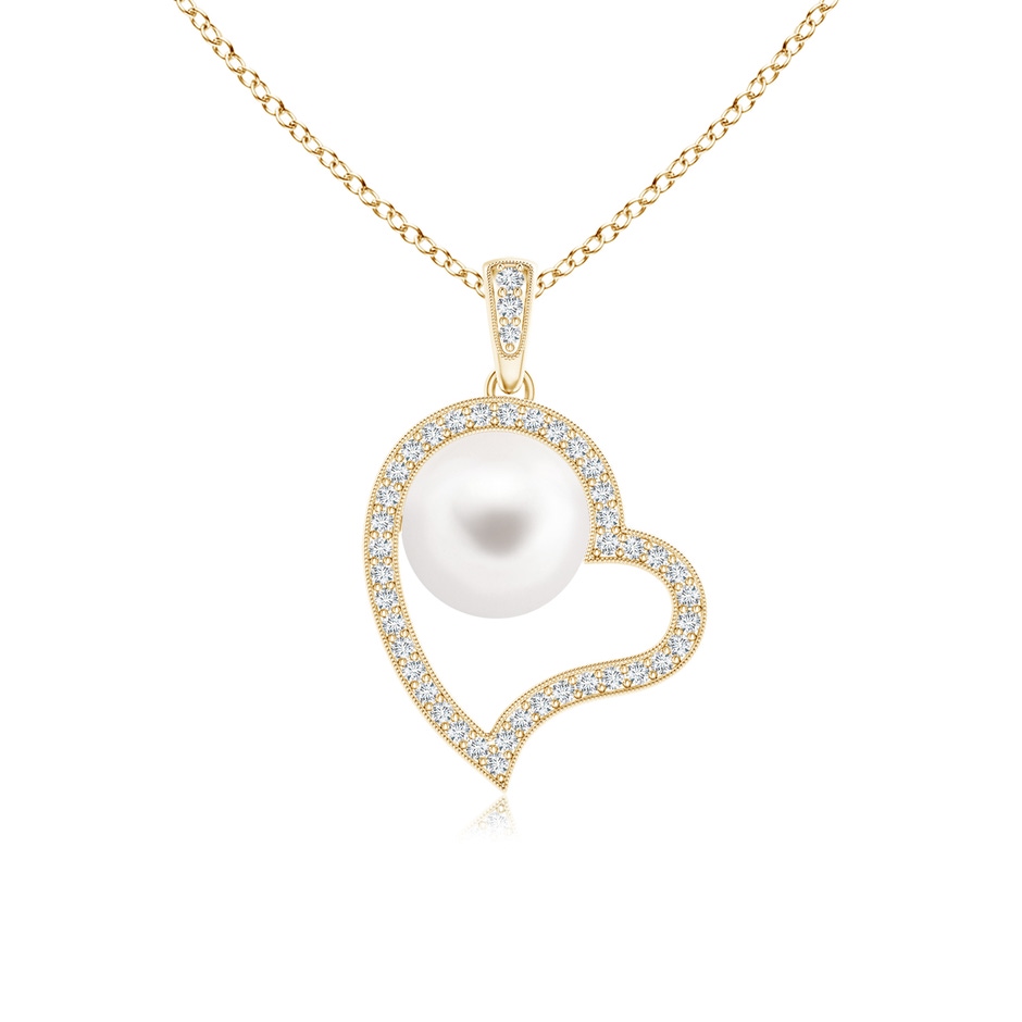 8mm AA Freshwater Pearl Asymmetrical Heart Pendant in Yellow Gold 
