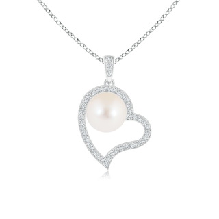 8mm AAA Freshwater Pearl Asymmetrical Heart Pendant in White Gold