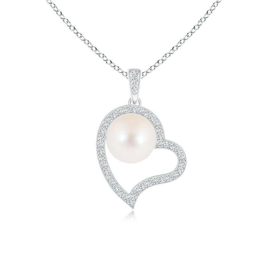 8mm AAA Freshwater Pearl Asymmetrical Heart Pendant in White Gold 