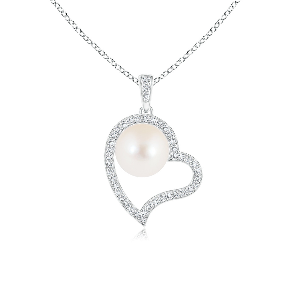8mm AAA Freshwater Pearl Asymmetrical Heart Pendant in White Gold