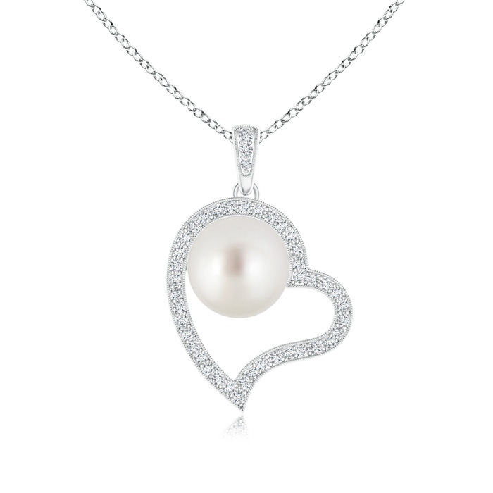 9mm AAA South Sea Cultured Pearl Asymmetrical Heart Pendant in White Gold