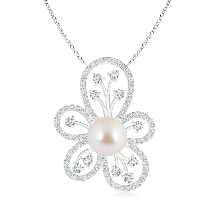 Akoya Cultured Pearl Floral Pendant with Diamond Accents | Angara